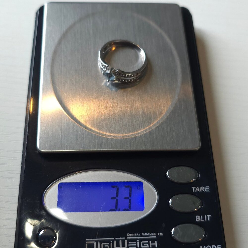 Size 8.75 925 Sterling Silver Aquamarine And Cubic Zirconia Ring A17 - Picture 8 of 8